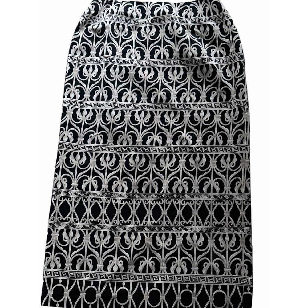 Vintage Pure Silk Size 12 Black & Beige 100% Silk Midi Length Pencil Skirt - Picture 4 of 8